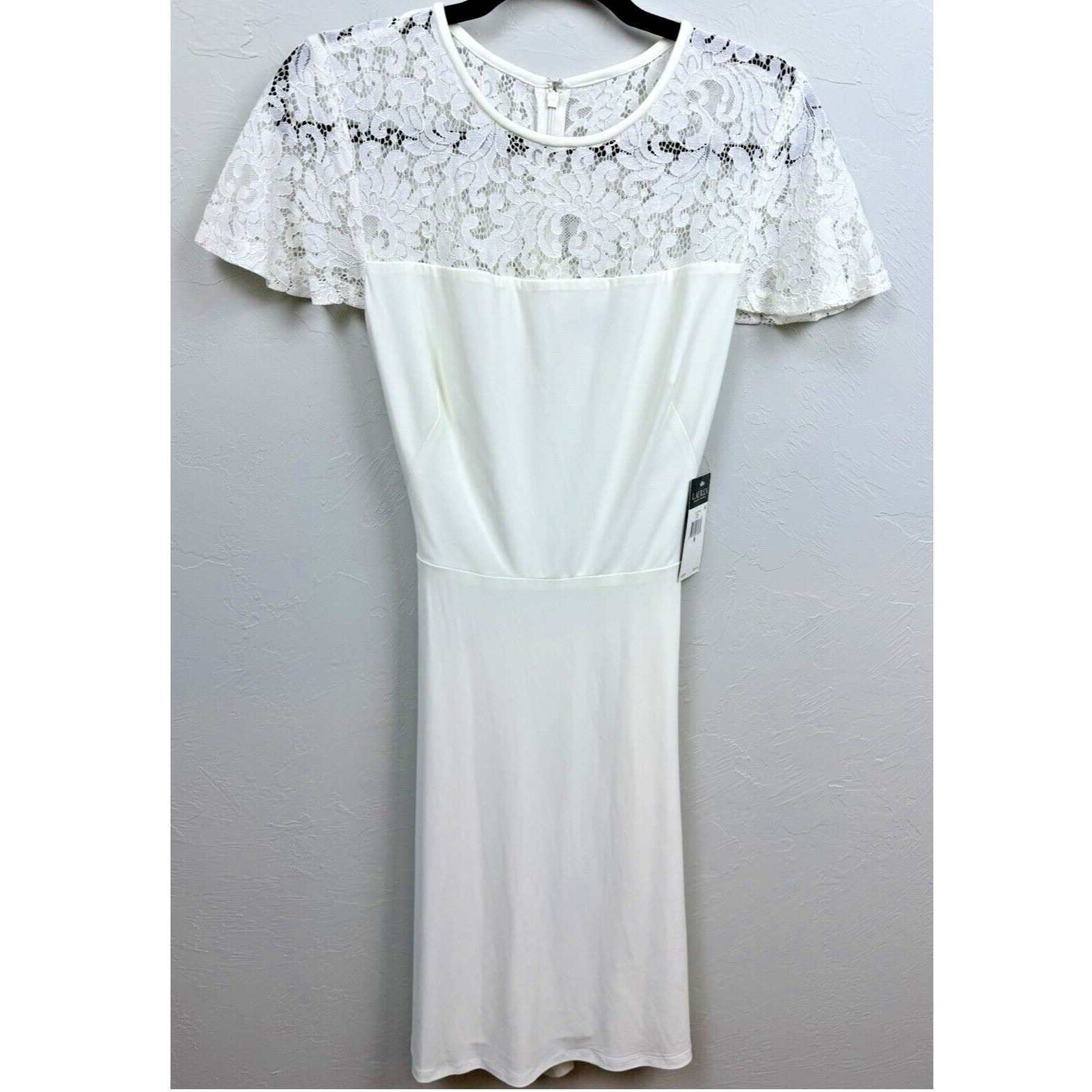 Lauren Ralph Lauren Dress Women Size 8 White Lace Overlay Sheath Dress New